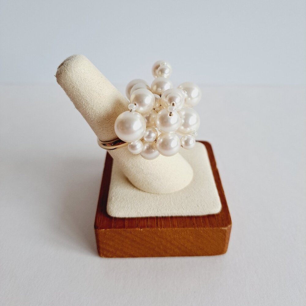 New Signed Swarovski Statement Gold Ring With Pea… - image 3